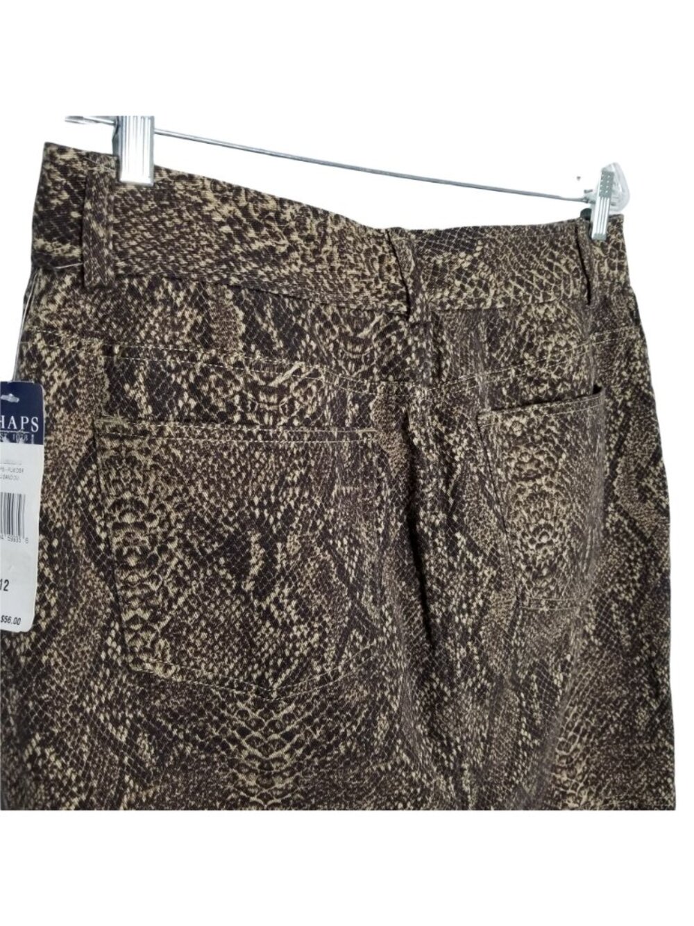 Chaps NWT Size 12 Skirt Knee Snake Reptile Print Stretch Denim Pockets Brown - Picture 7 of 7